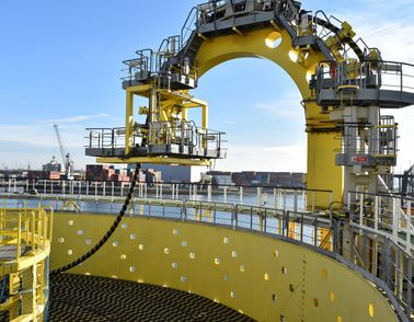 High voltage offshore cable beeing loaded onboard ship