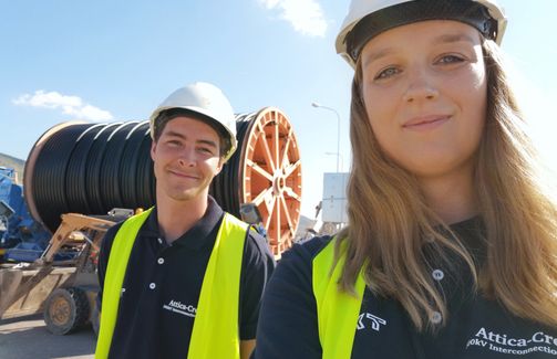 employees safety helmet outdoor cable drums