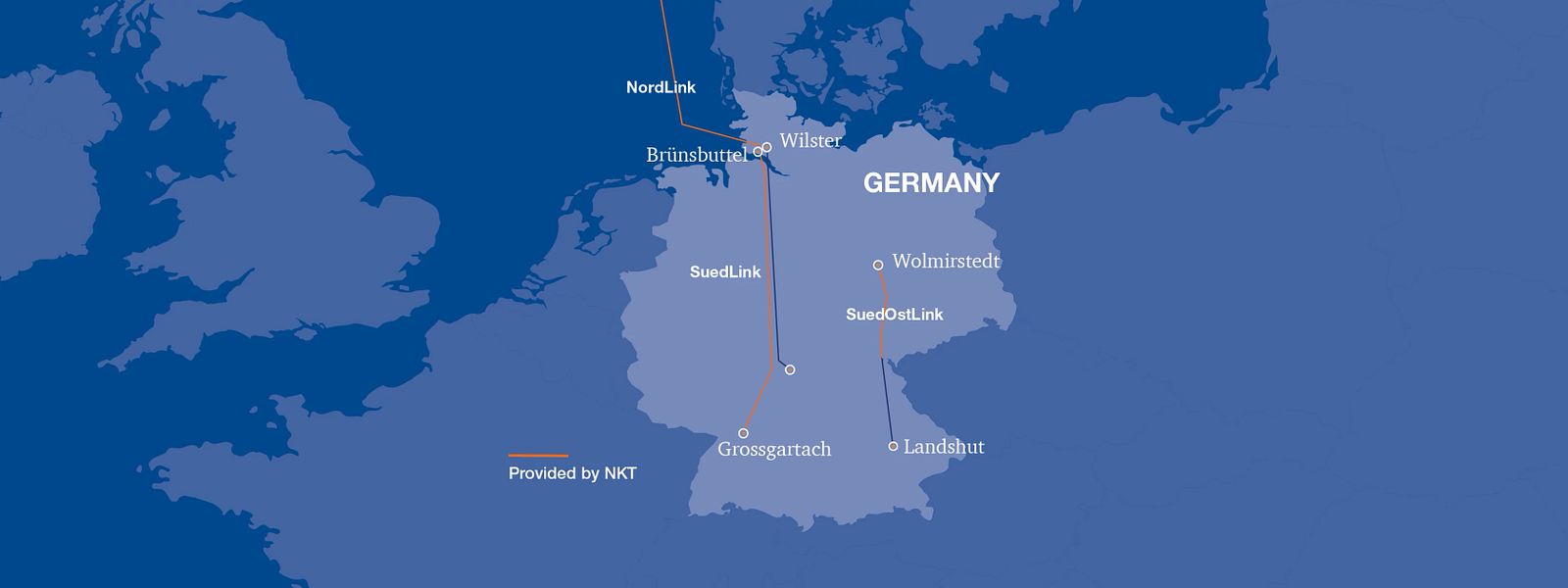 Germany map with corridor projects and NKT sections