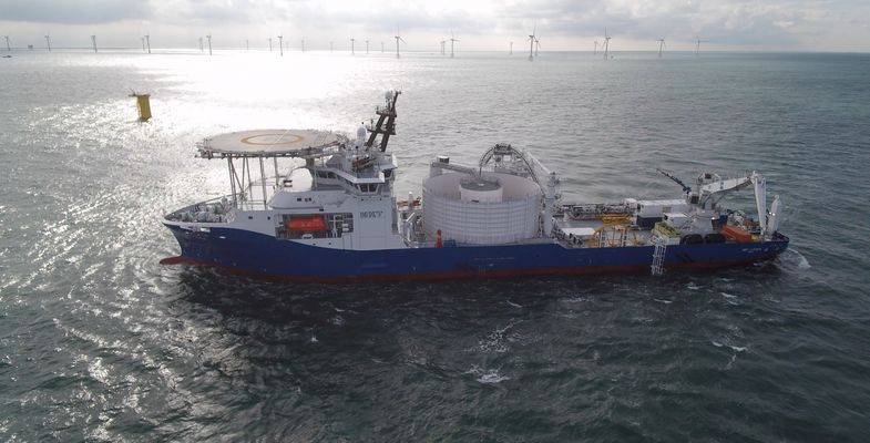 Offshore installation of the HVAC cable connecting the Kriegers Flak windfarm to the Danish grid
