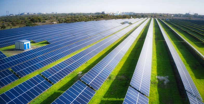 Renewables, Solar farm, green grass